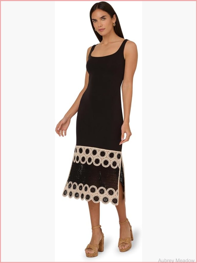 Knit Crepe Short Flounce Dress With Lace Trim